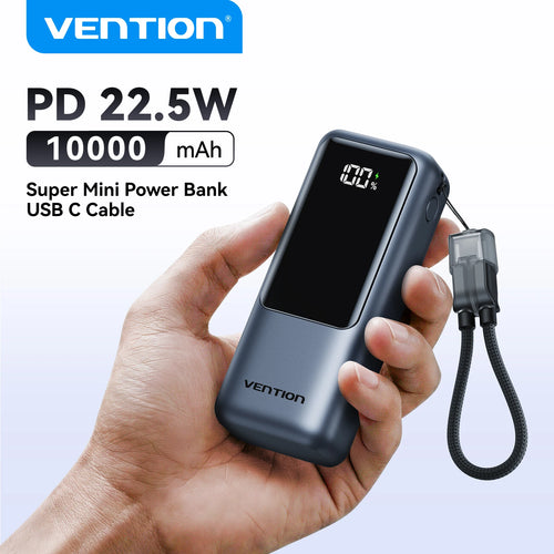 Vention 10000mAh Mini Power Bank – 22.5W Fast Charging Portable Charger with Built-in USB-C Cable & Free Shipping