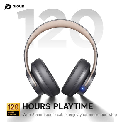 Picun B8 Bluetooth Headphones – 120H Playtime Wireless Over-Ear Headset with Low Latency & Hands-Free Calls