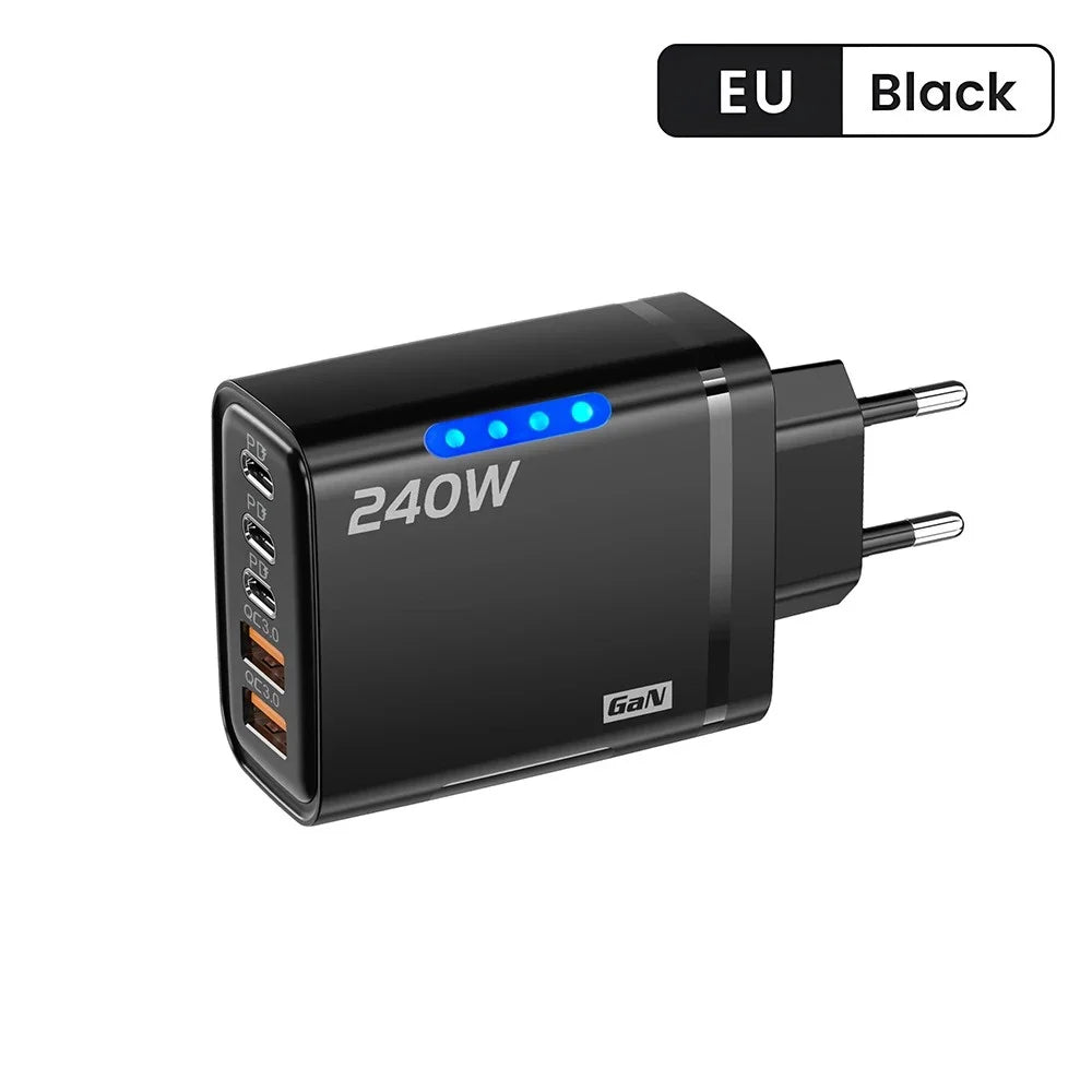240W GaN USB-C Fast Charger – 5-in-1 Multi-Port Wall Charger for iPhone, Samsung, Xiaomi, Laptop & Tablet