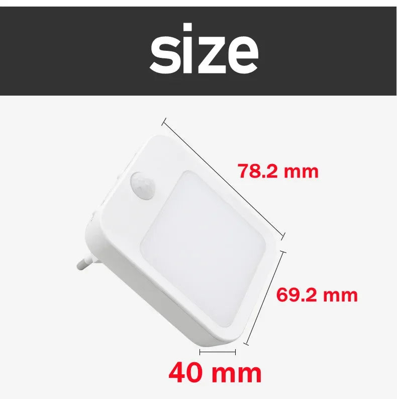 Plug-in LED Night Light with Motion Sensor – Adjustable Brightness Wall Lamp for Bedroom, Hallway & Bathroom