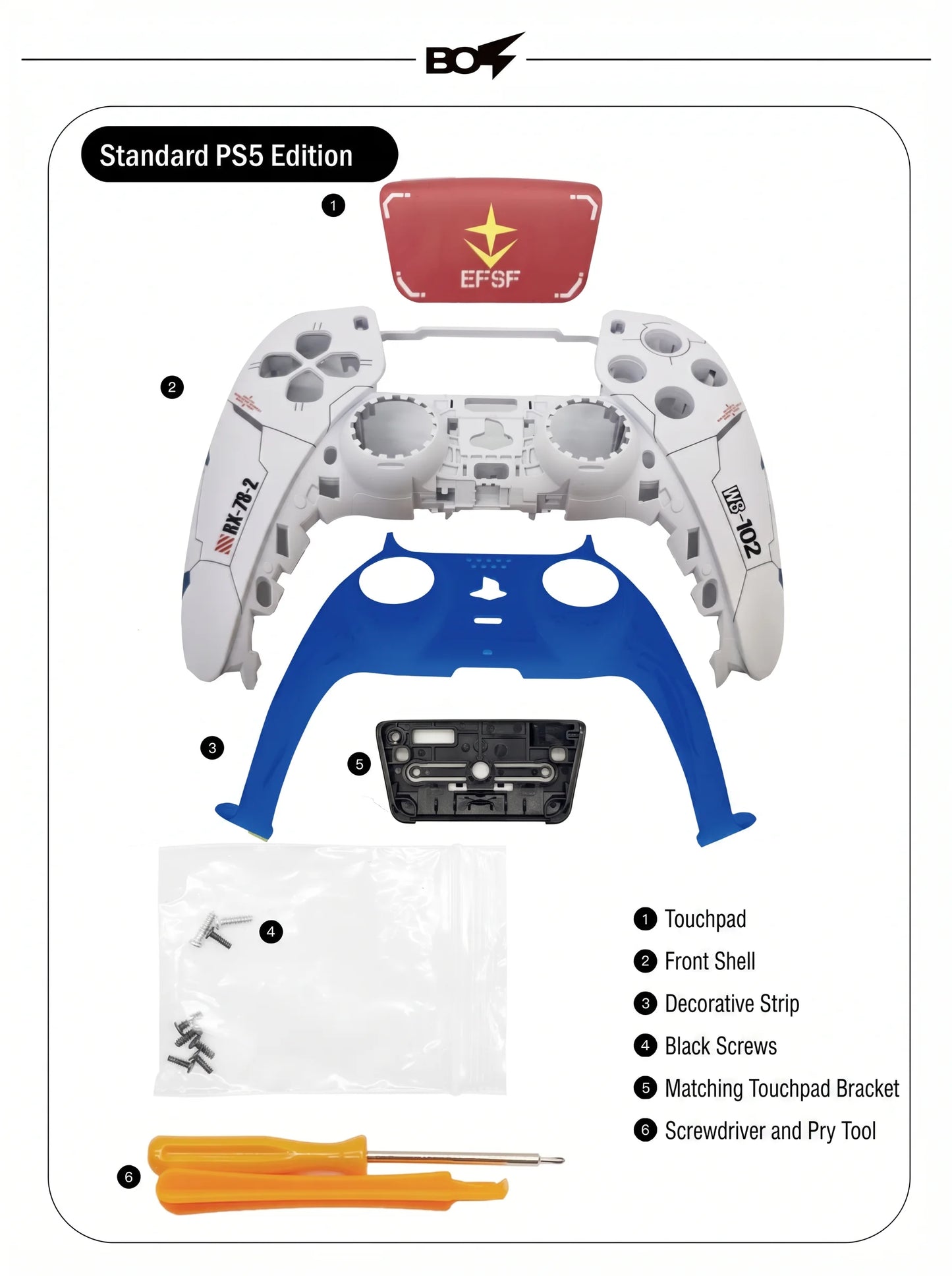 PS5 Controller Mecha Style Shell – Custom Faceplate Cover with Touchpad for DualSense Controller & Free Shipping