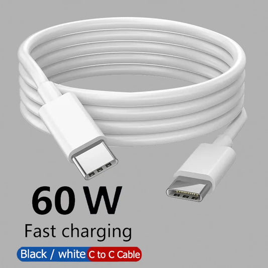 60W USB-C to USB-C Fast Charging Cable – PD Type-C Data Cable for iPhone 15, Samsung, Huawei & Xiaomi