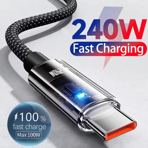 240W USB-C Fast Charging Cable – Nylon Type-C Cable with LED Display & Free Shipping