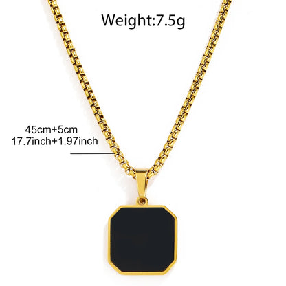 Stainless Steel Black Square Pendant Necklace