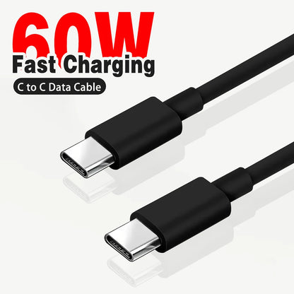 60W USB-C to USB-C Fast Charging Cable – PD Type-C Data Cable for iPhone 15, Samsung, Huawei & Xiaomi