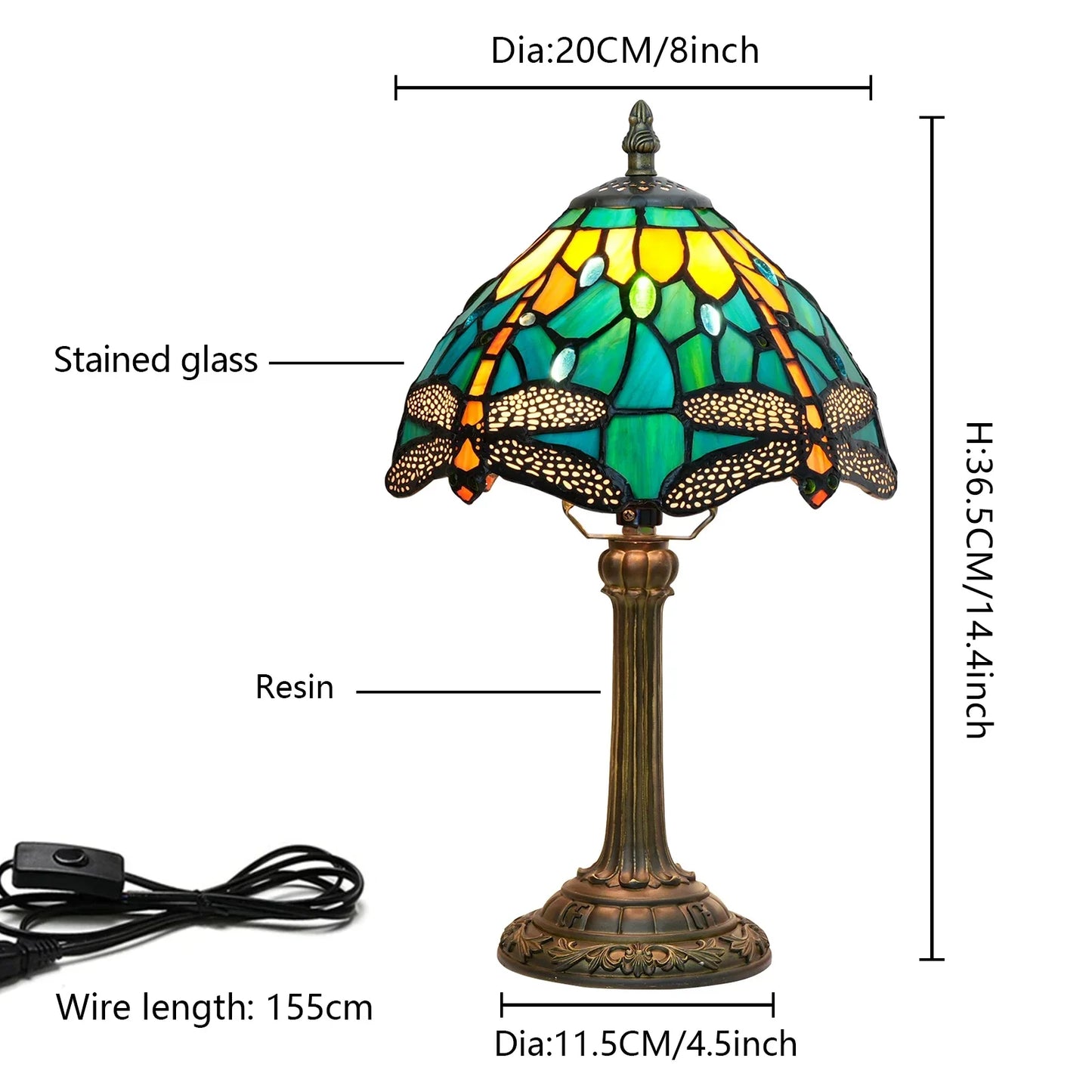 Vintage Stained Glass Table Lamp – 8 Inch French Rose Bedside Reading Lamp for Bedroom, Living Room & Office