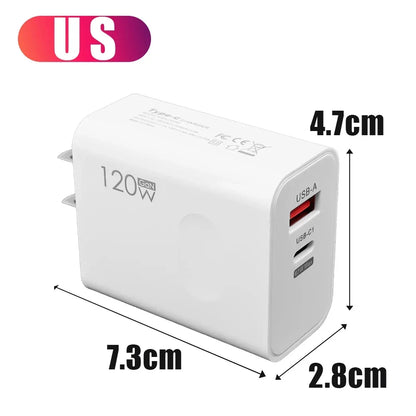 120W USB-C Fast Charger with PD Cable – Quick Charge Wall Adapter for iPhone, Samsung, Xiaomi, OnePlus & Huawei