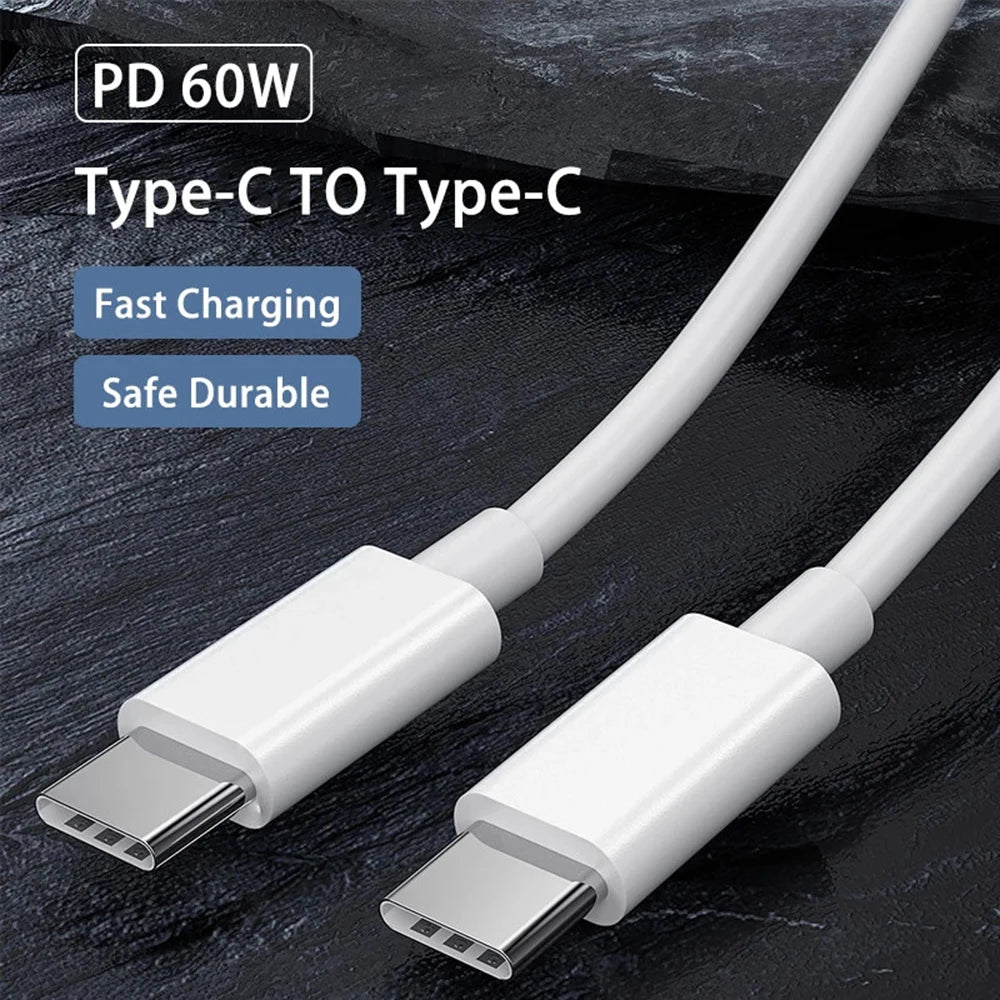 60W USB-C to USB-C Fast Charging Cable – PD Type-C Data Cable for iPhone 15, Samsung, Huawei & Xiaomi