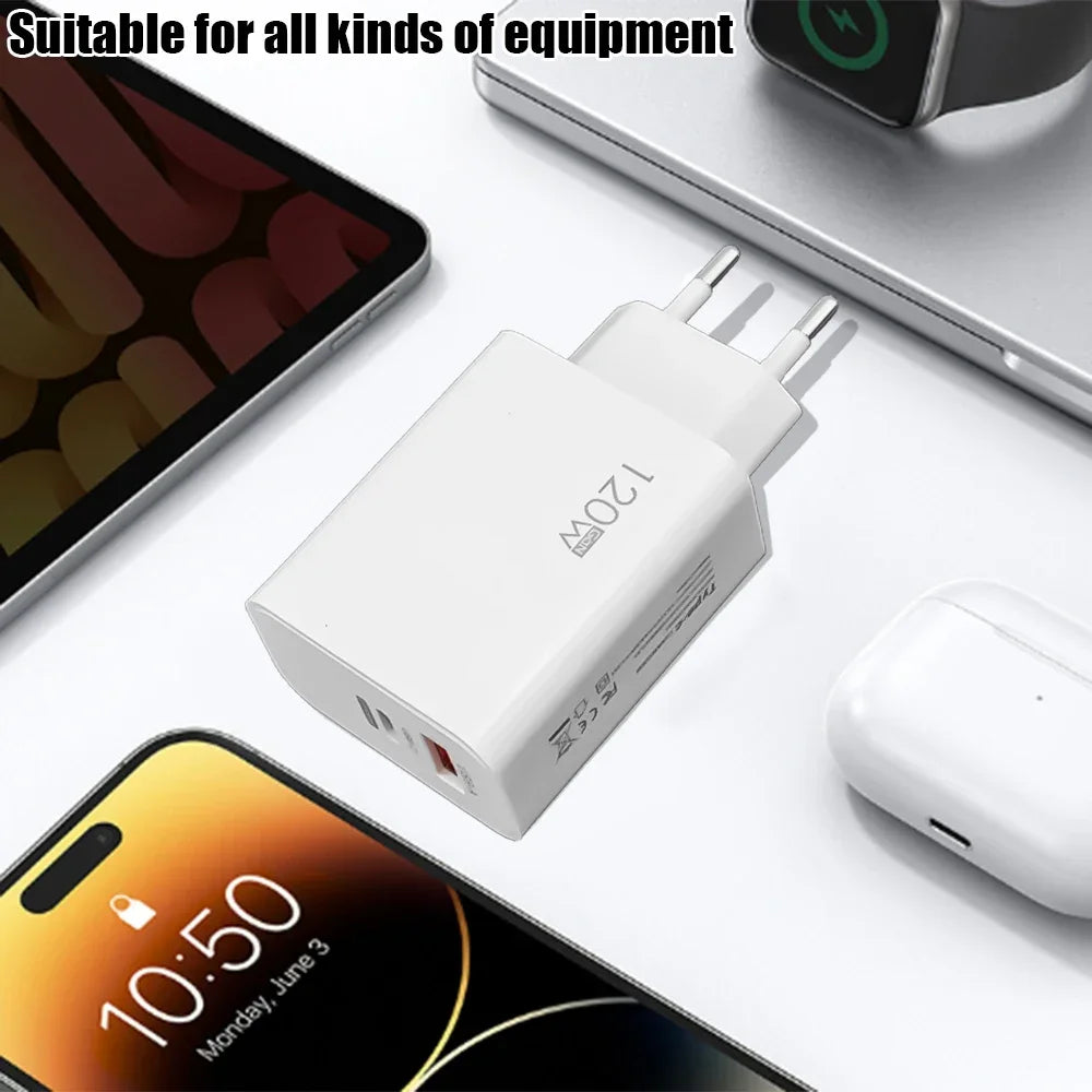 120W USB-C Fast Charger with PD Cable – Quick Charge Wall Adapter for iPhone, Samsung, Xiaomi, OnePlus & Huawei