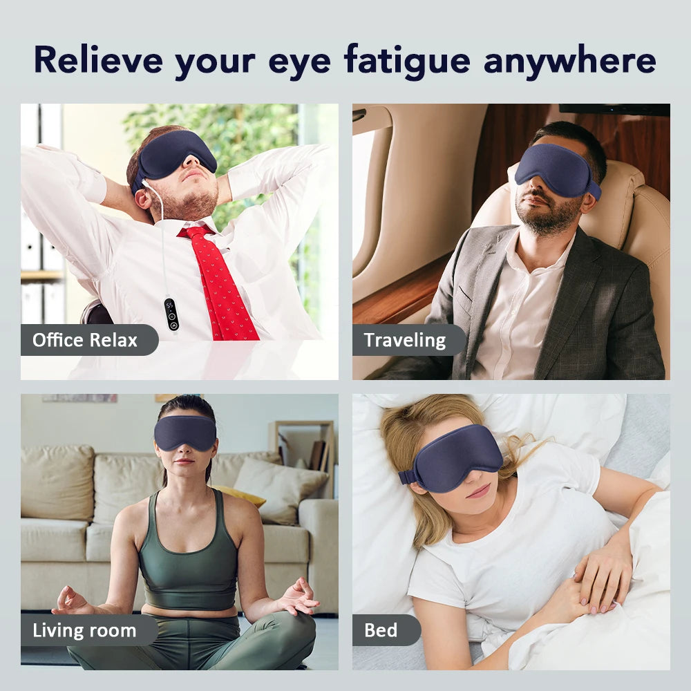 Heated Eye Mask with Vibration Massage – 3 Heat Levels & 6 Modes