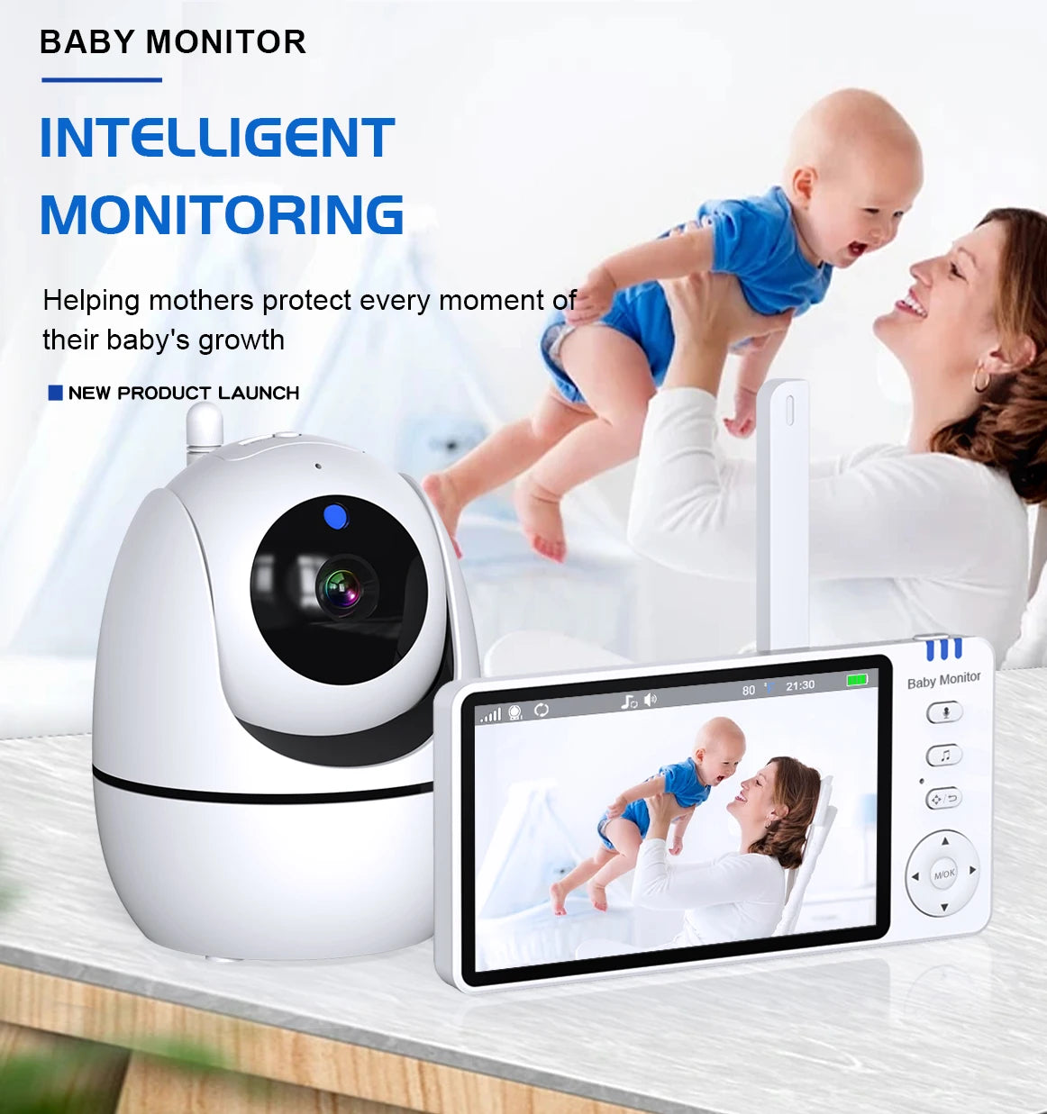 5 Inch Video Baby Monitor with Camera – PTZ Zoom Babyphone with Temperature Sensor, Lullaby & Free Shipping
