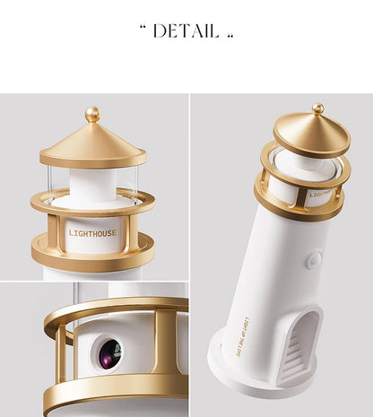 Motion Sensor Moon Projection Lighthouse Night Light – Rechargeable Bedside Lamp for Bedroom & Kids Room