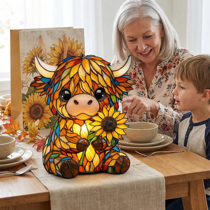 Sunflower Highland Cow LED Table Lamp – Cute USB Night Light for Bedroom, Kids Room & Cozy Home Decor