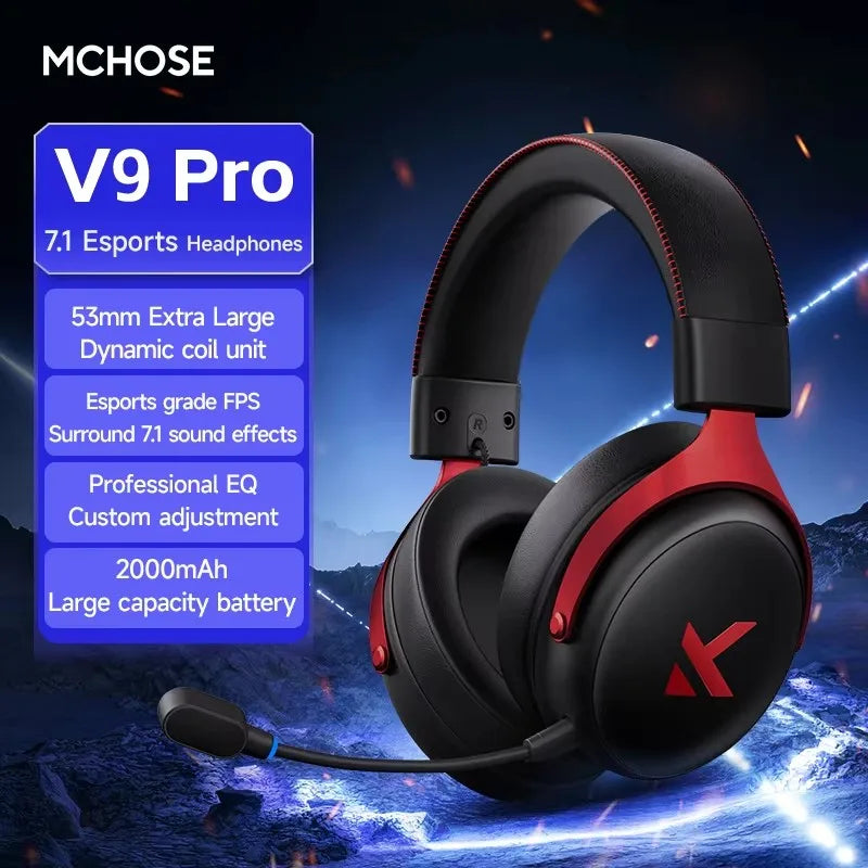 MCHOSE V9 Pro Gaming Headset – Bluetooth Wireless PC Gamer Headphones with Microphone, 7.1 Surround Sound & Low Latency