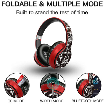 Wireless Bluetooth 5.0 Over-Ear Headphones – Graffiti Foldable Headset with Mic, Hi-Fi Stereo & Free Shipping