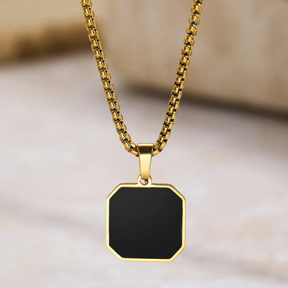 Stainless Steel Black Square Pendant Necklace