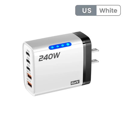 240W GaN USB-C Fast Charger – 5-in-1 Multi-Port Wall Charger for iPhone, Samsung, Xiaomi, Laptop & Tablet