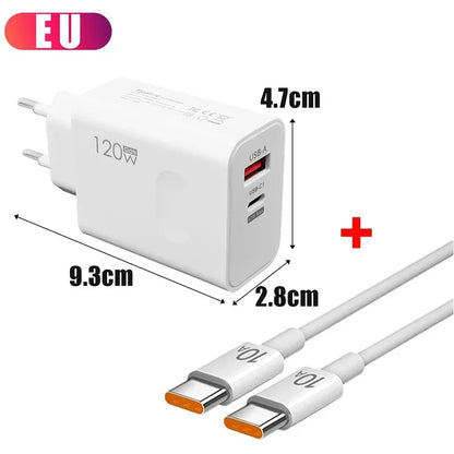 120W USB-C Fast Charger with PD Cable – Quick Charge Wall Adapter for iPhone, Samsung, Xiaomi, OnePlus & Huawei