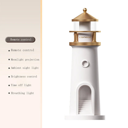 Motion Sensor Moon Projection Lighthouse Night Light – Rechargeable Bedside Lamp for Bedroom & Kids Room