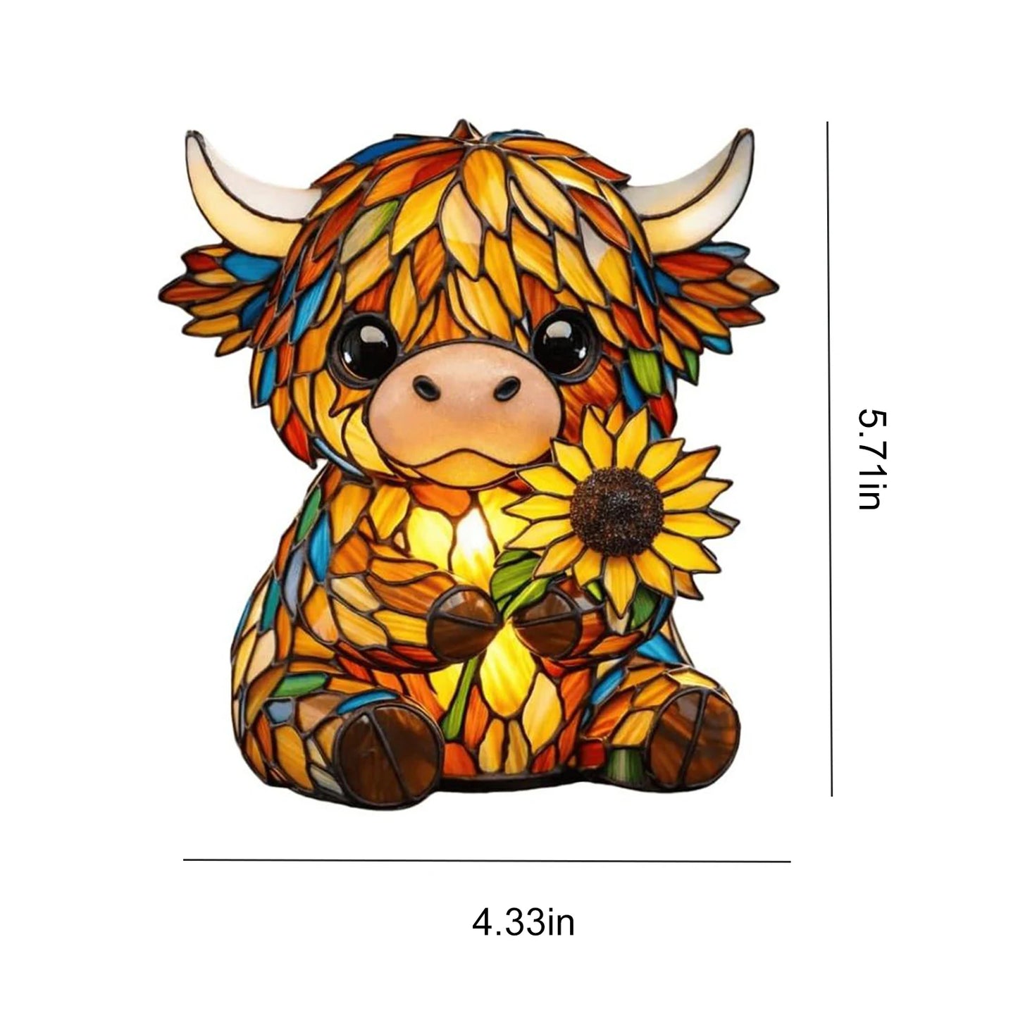 Sunflower Highland Cow LED Table Lamp – Cute USB Night Light for Bedroom, Kids Room & Cozy Home Decor
