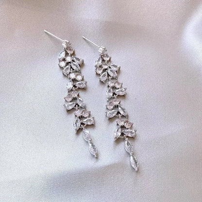Romantic Sparkling Leaf Drop Earrings