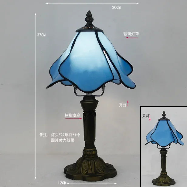 Vintage Stained Glass Table Lamp – 8 Inch French Rose Bedside Reading Lamp for Bedroom, Living Room & Office