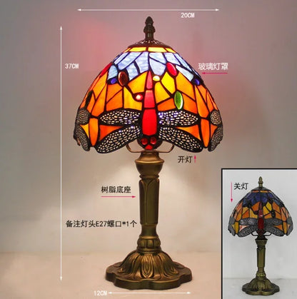 Vintage Stained Glass Table Lamp – 8 Inch French Rose Bedside Reading Lamp for Bedroom, Living Room & Office