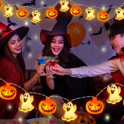 1pc 10/20 LED Halloween Single Layer Pumpkin & Ghost String Light Battery Powered For Home Garden Holiday Halloween Party Decor