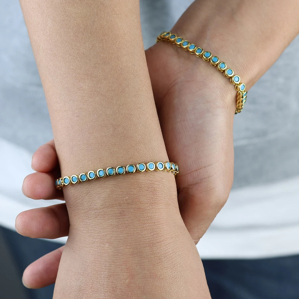 Turquoise CZ Gold-Plated Tennis Bracelet for Women