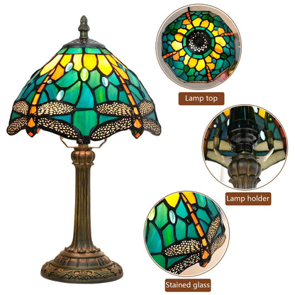 Vintage Stained Glass Table Lamp – 8 Inch French Rose Bedside Reading Lamp for Bedroom, Living Room & Office