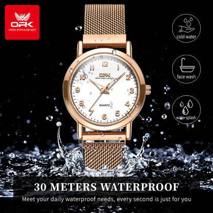 Elegant Women’s Quartz Watch – Stainless Steel Mesh Strap with Free Shipping