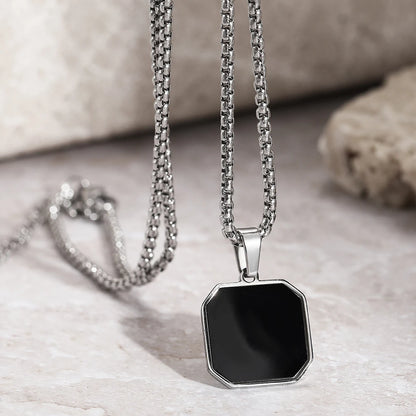 Stainless Steel Black Square Pendant Necklace