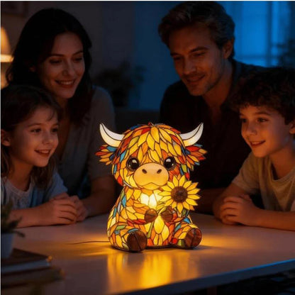 Sunflower Highland Cow LED Table Lamp – Cute USB Night Light for Bedroom, Kids Room & Cozy Home Decor