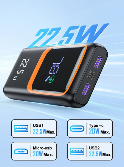 QOOVI 20000mAh Power Bank – PD 22.5W Fast Charging Portable Charger with Digital Display & Free Shipping