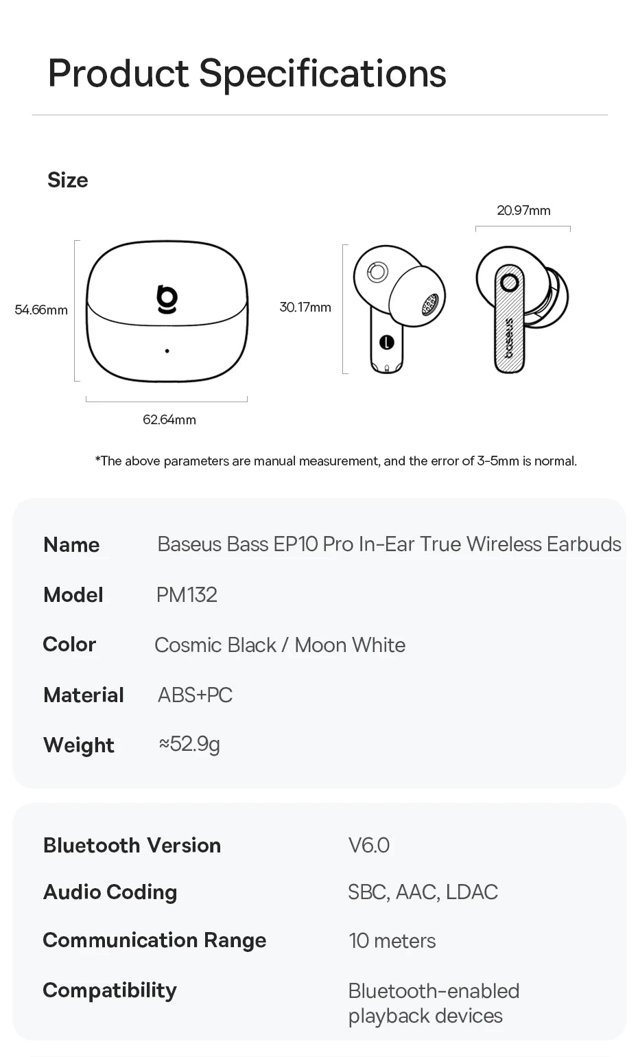 Baseus EP10 Pro ANC Wireless Earbuds – Bluetooth 6.0 Hi-Res Earphones with 50dB Noise Cancelling & 55H Playtime