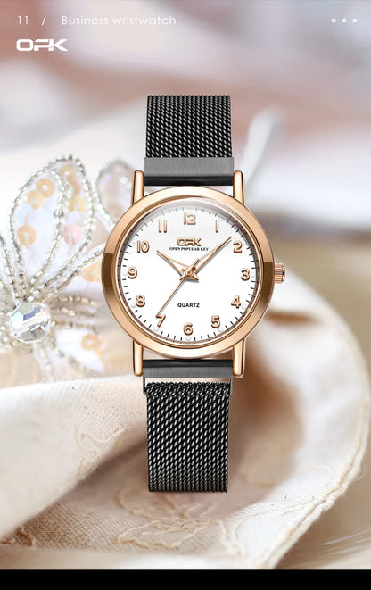 Elegant Women’s Quartz Watch – Stainless Steel Mesh Strap with Free Shipping