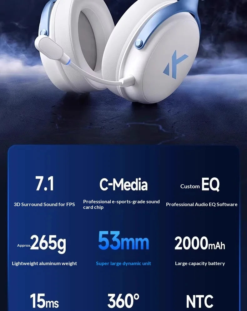 MCHOSE V9 Pro Gaming Headset – Bluetooth Wireless PC Gamer Headphones with Microphone, 7.1 Surround Sound & Low Latency