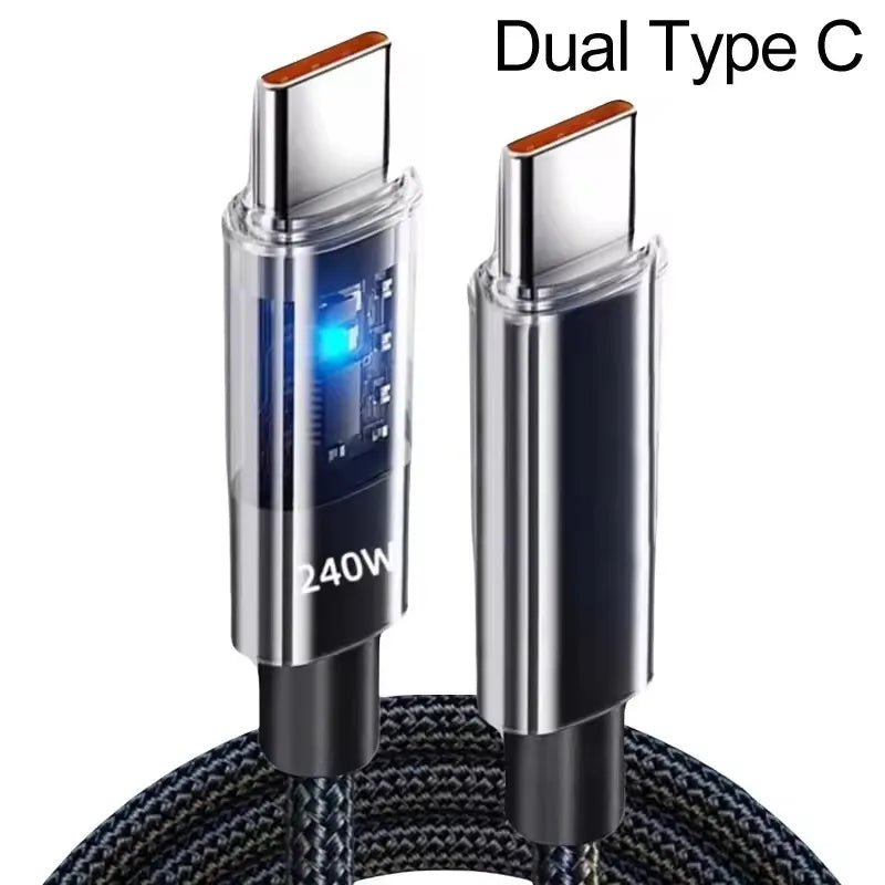 240W USB-C Fast Charging Cable – Nylon Type-C Cable with LED Display & Free Shipping