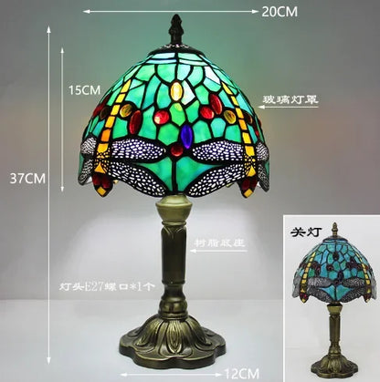 Vintage Stained Glass Table Lamp – 8 Inch French Rose Bedside Reading Lamp for Bedroom, Living Room & Office