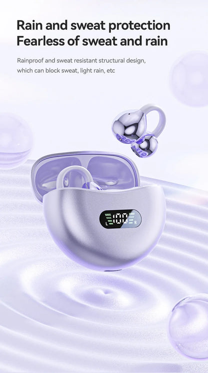 Open Ear Clip Wireless Earbuds – Bluetooth 5.4 ENC Noise Cancelling Headphones with Mic for iOS & Android