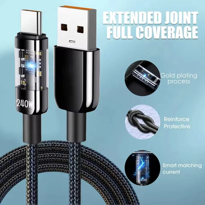 240W USB-C Fast Charging Cable – Nylon Type-C Cable with LED Display & Free Shipping