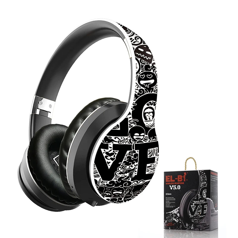 Wireless Bluetooth 5.0 Over-Ear Headphones – Graffiti Foldable Headset with Mic, Hi-Fi Stereo & Free Shipping