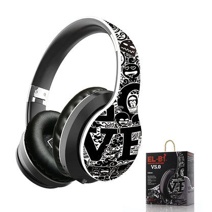 Wireless Bluetooth 5.0 Over-Ear Headphones – Graffiti Foldable Headset with Mic, Hi-Fi Stereo & Free Shipping