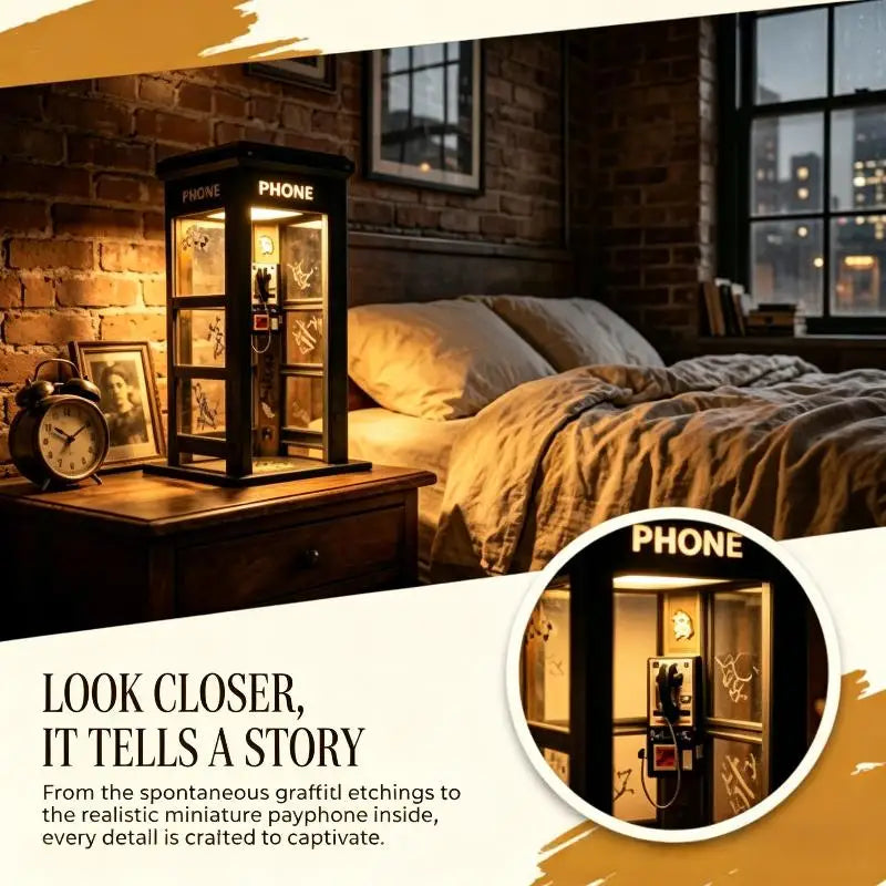 Vintage Telephone Booth Desk Lamp – Retro Nightstand Light with Free Shipping