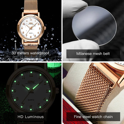 Elegant Women’s Quartz Watch – Stainless Steel Mesh Strap with Free Shipping