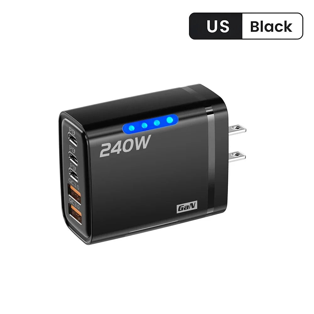 240W GaN USB-C Fast Charger – 5-in-1 Multi-Port Wall Charger for iPhone, Samsung, Xiaomi, Laptop & Tablet