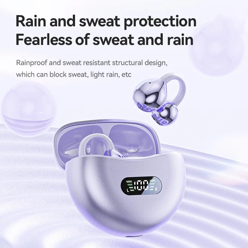 Open Ear Clip Wireless Earbuds – Bluetooth 5.4 ENC Noise Cancelling Headphones with Mic for iOS & Android