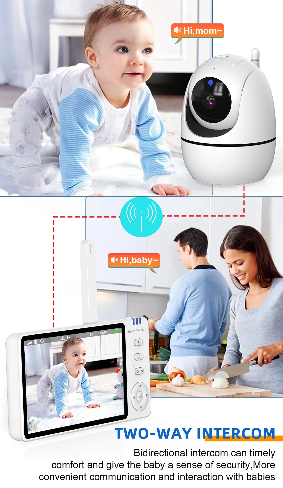 5 Inch Video Baby Monitor with Camera – PTZ Zoom Babyphone with Temperature Sensor, Lullaby & Free Shipping