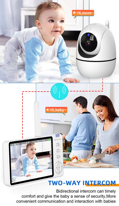 5 Inch Video Baby Monitor with Camera – PTZ Zoom Babyphone with Temperature Sensor, Lullaby & Free Shipping