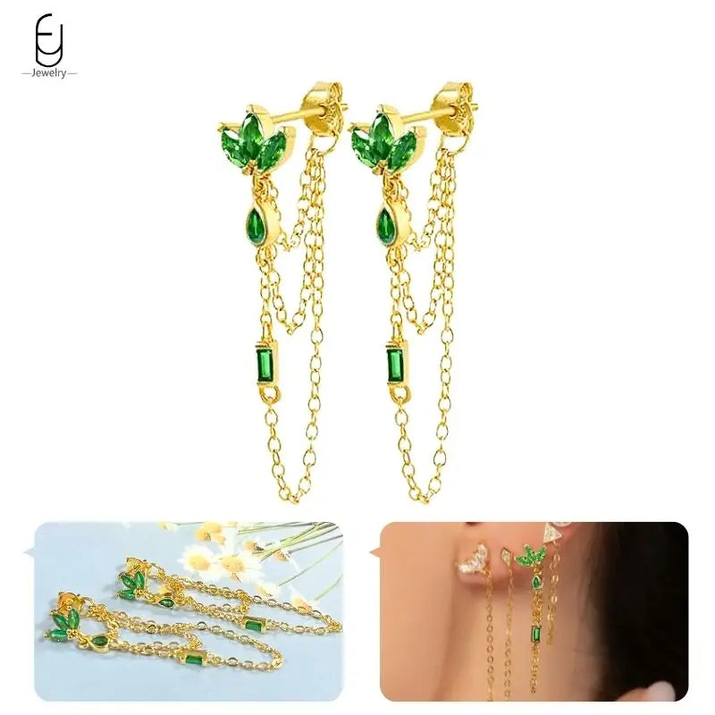 Green Zircon Gold-Tone Earrings